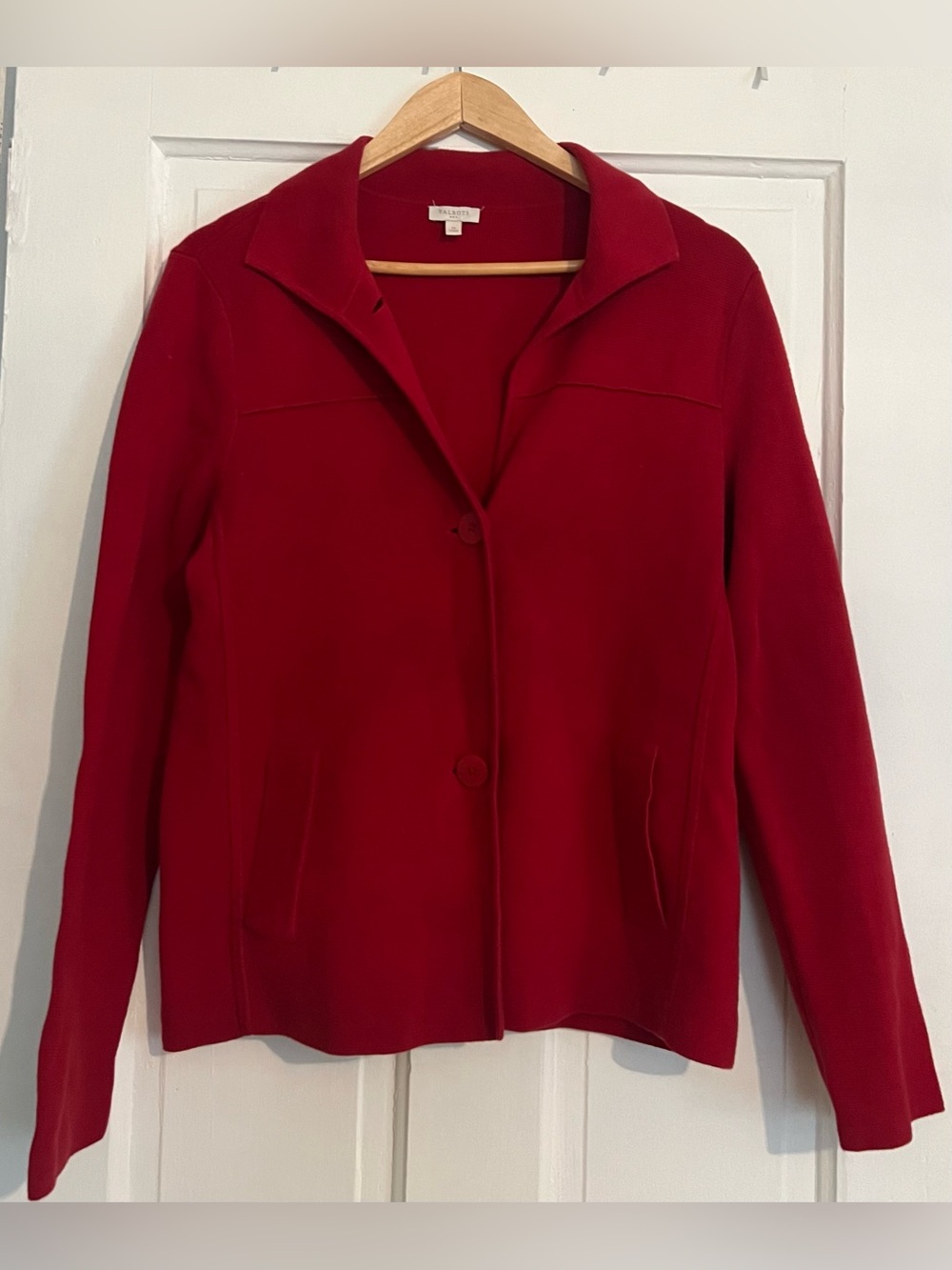 Talbots Medium Red Button Cardigan Sweater Blazer Long Sleeve 100% Cotton